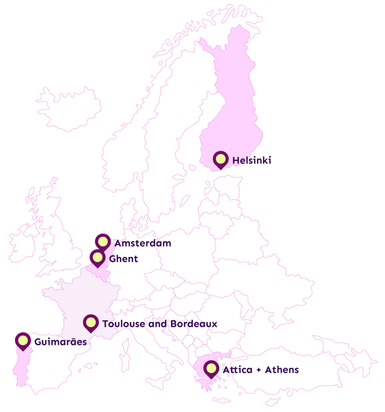 Map of Europe showing participating cities